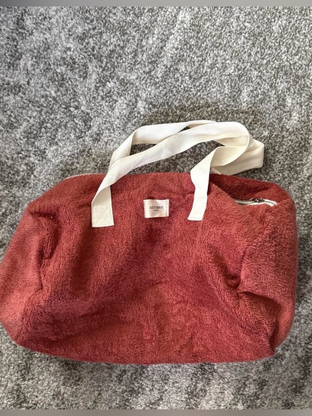 Sezane Octobre Editions French Terry Red Rust Coral Bowling Duffel Bag